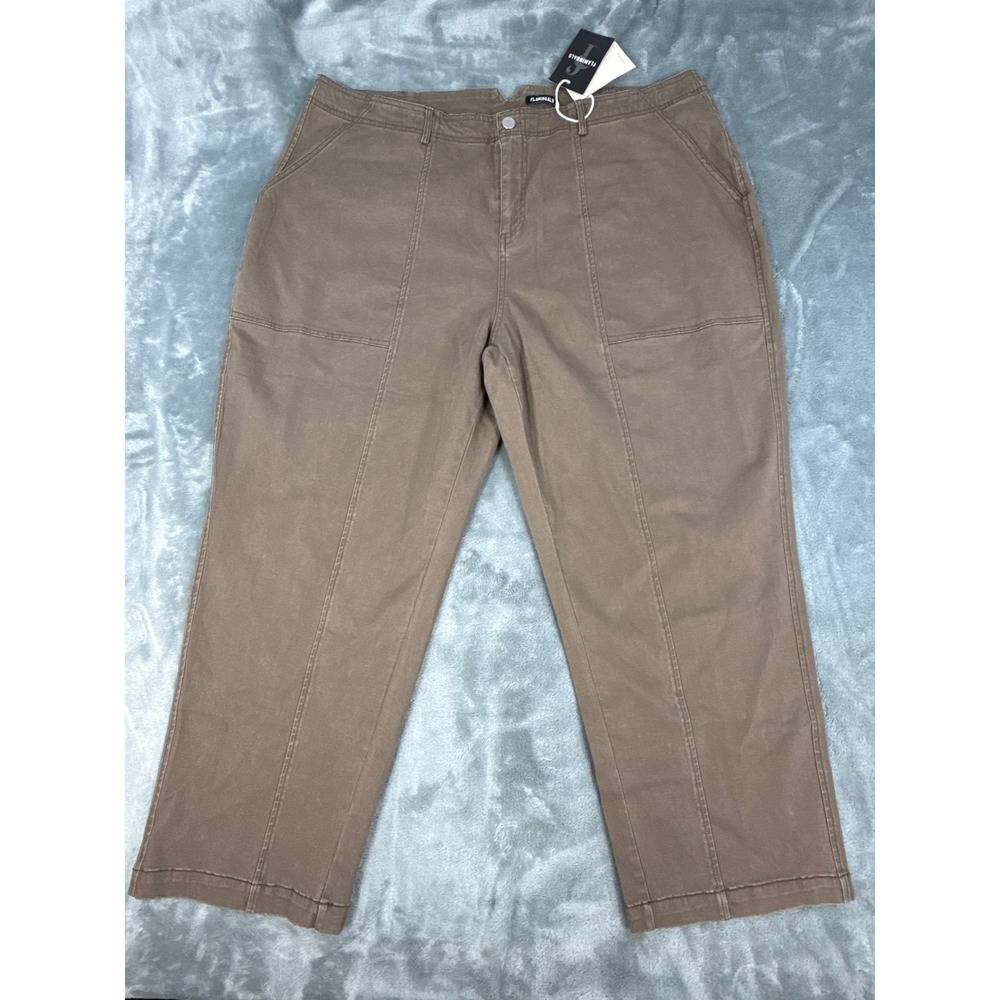Flamingals Womens 4XL Taupe Brown Utility Straight Leg Capri Pants High Rise